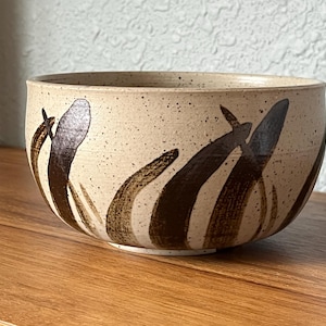 Mid Century Vintage Abstract Painted Studio Pottery  Bowl Signed
