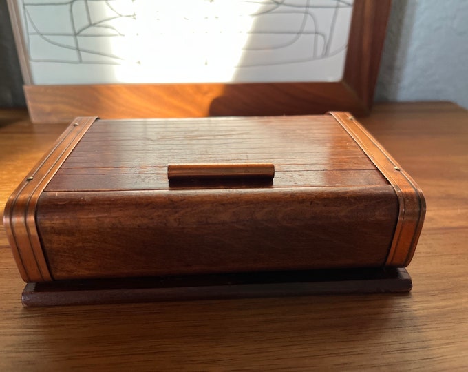 Vintage French Little Teak Wood Roll Top Box Etsy