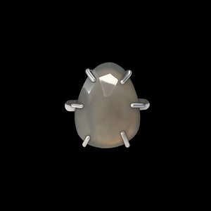Dierdre -Handmade Grey Moonstone Rose Cut Faceted Top Cabochon Sterling Silver Ring - Ready to Ship - OOAK - DRhew Fine Art Jewelry