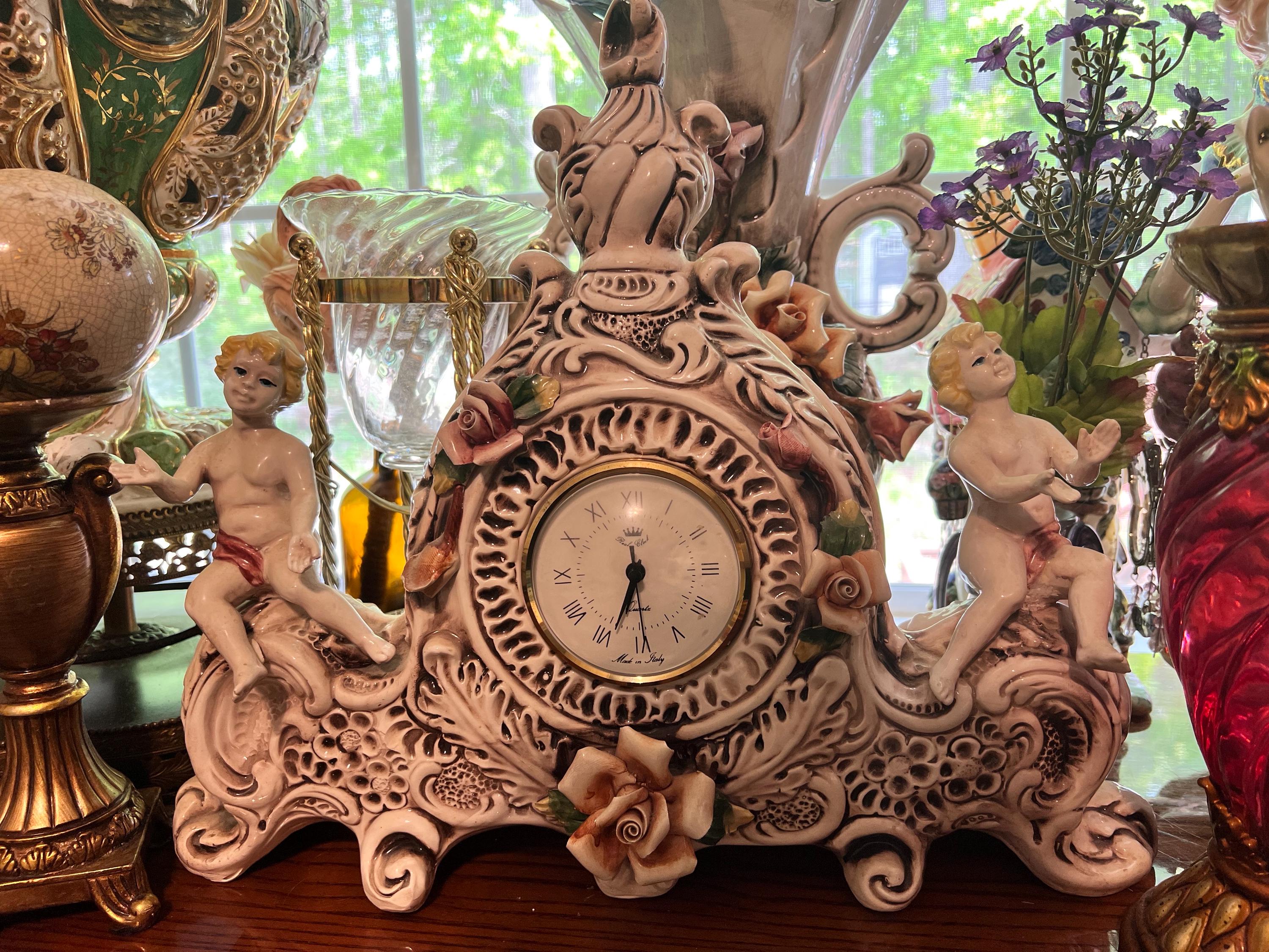 イタリア カポディモンテ 置時計 CAPODIMONTE ITALY 置時計 陶器製 薔薇 アンティーク インテリア