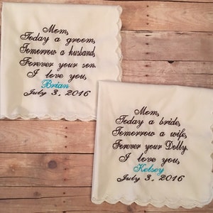 Mother of the bride, mother of the groom wedding handkerchief set