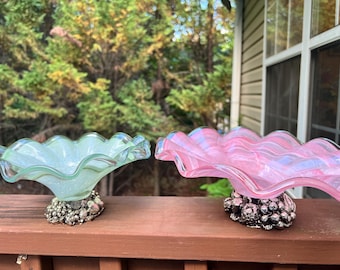 Murano Style Fruit Bowls Set of 2 Pink and Green