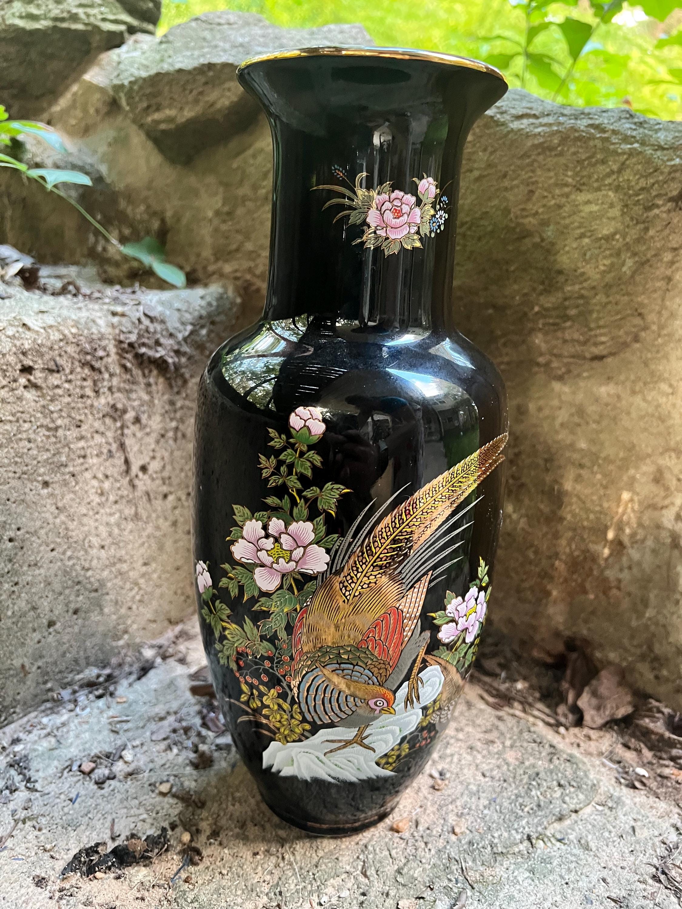 Vintage Black Asian Vase - Etsy