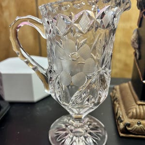Hand Cut Crystal Footed Small Pitcher Flowers