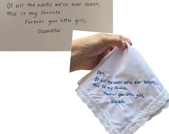 Handgeschreven geborduurde zakdoek geborduurd in uw handschrift