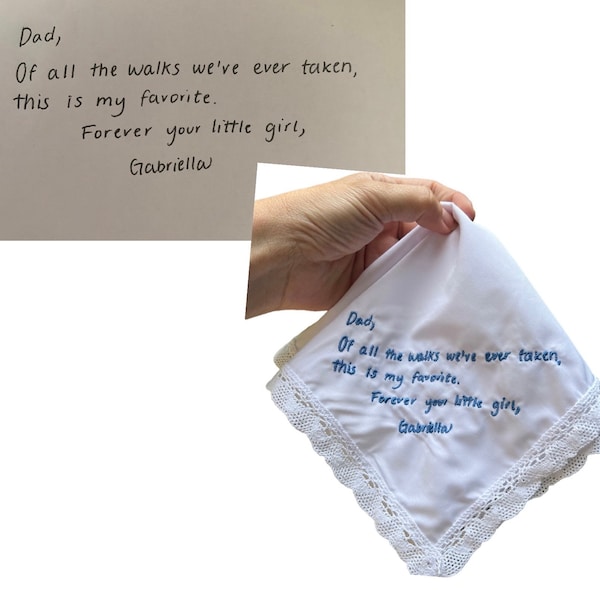 Hand Written Embroidered Handkerchief Embroidered in Your Hand Writing
