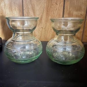 Glass Bulb Forcing Vase With Embossed Flower Motif - Tulip, Hyacinth, Paperwhite Set