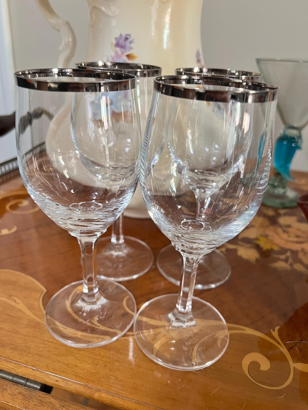 Vintage Bavaria Silver-rimmed Crystal Wine Glasses (set of 4) – German ...