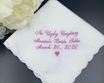 No Ugly Crying Handkerchief with a date and names set of 9.