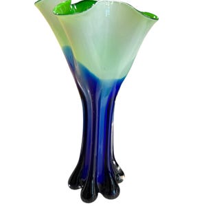 Vintage Blown Glass Vase Green and Blue