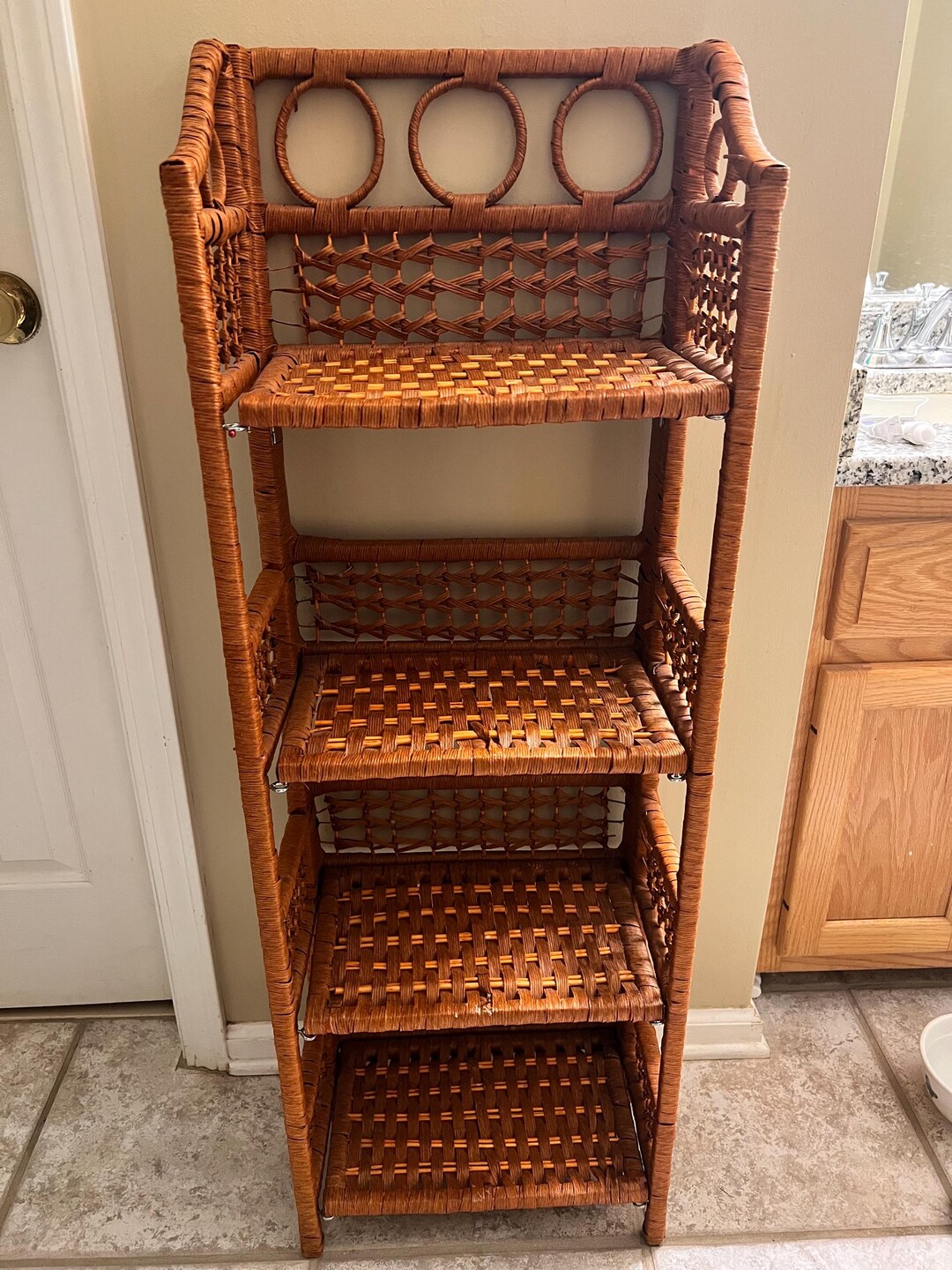Upcycle Rattan Bookcase VTG Wicker Rattan Folding Bookcase 4 Shelf Unit Boho Decor Plants ...
