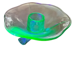1930s Fostoria Fairfax Green Uranium Glass Footed Candle Holder