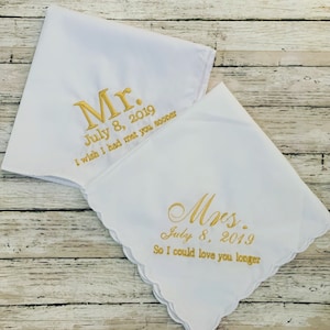 Bride and Groom Wedding Handkerchief Set Embroidered