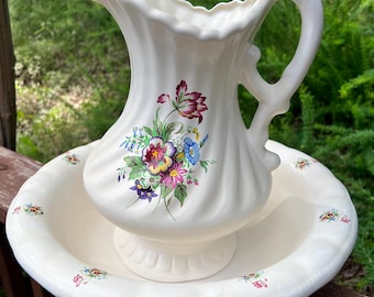 レア　英国アンティーク　洗面セット　ウォータージャグ(ピッチャー) & ボウル レア英国アンティーク洗面セットウォータージャグ(ピッチャー