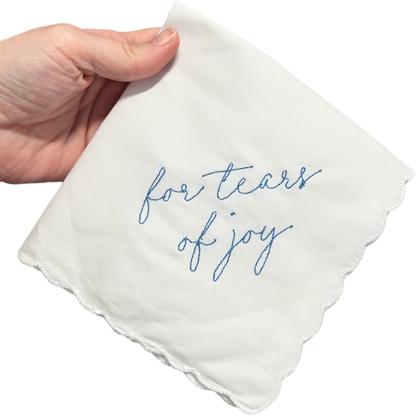 For Tears of Joy Wedding Handkerchief Embroidered. Something Blue - Wedding Gift