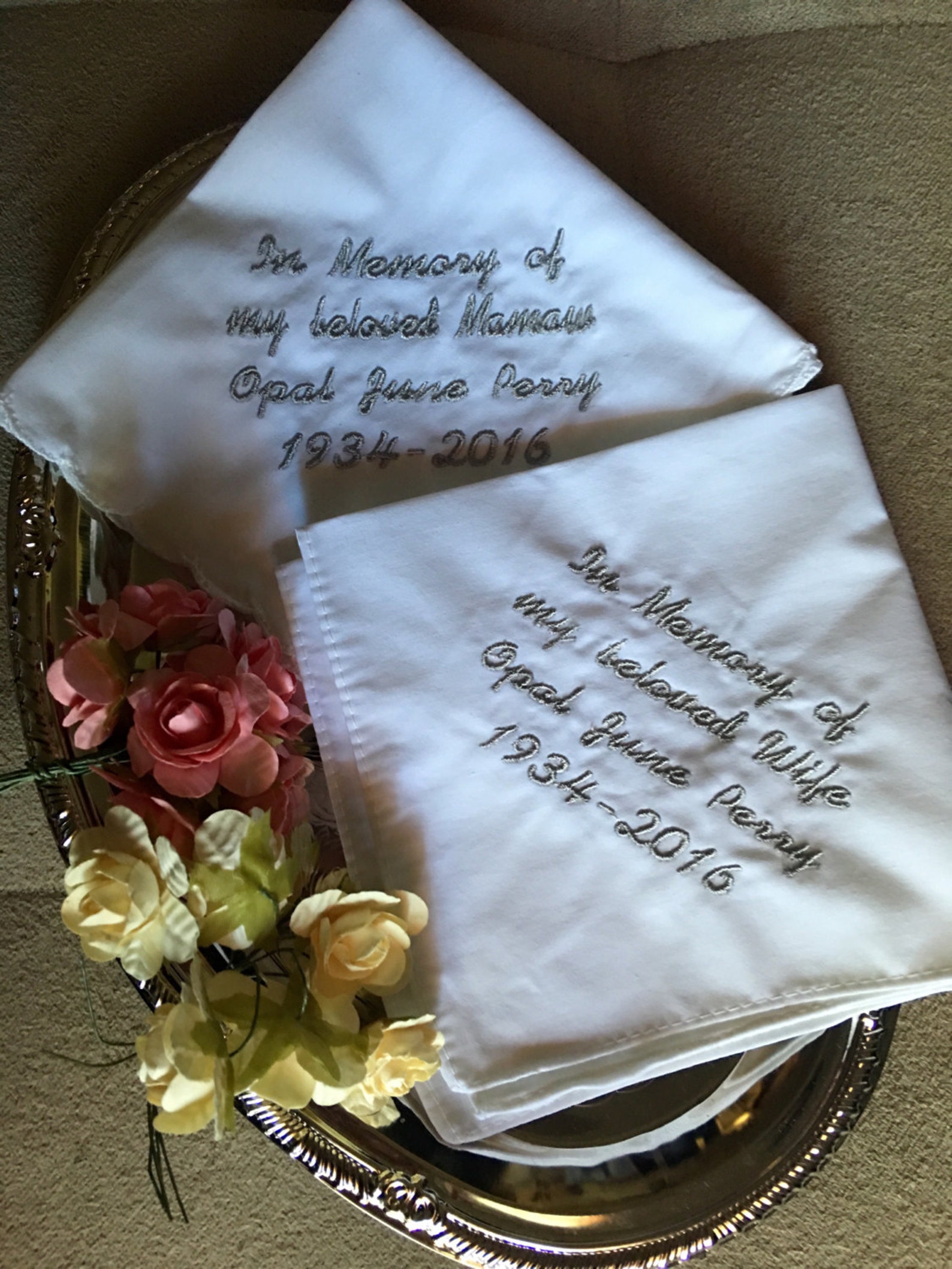 In memory of funeral handkerchief with a straight edge Etsy