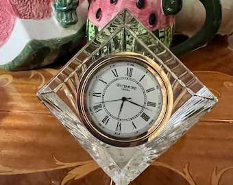 Vintage Waterford Crystal Desk Clock | Diamond Cut Crystal Mantel Clock | Irish Crystal Home Decor