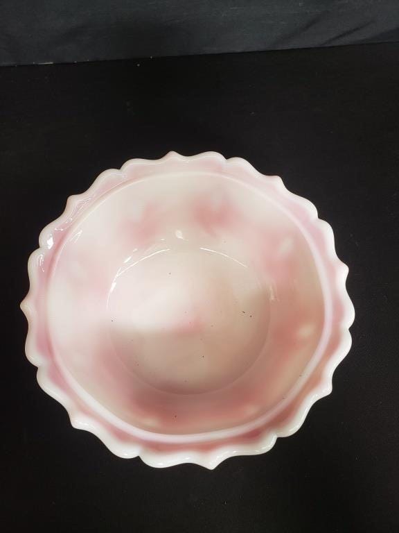 ヴィンテージ フェントン ロザリーン ピンク ミルクガラス 蓋