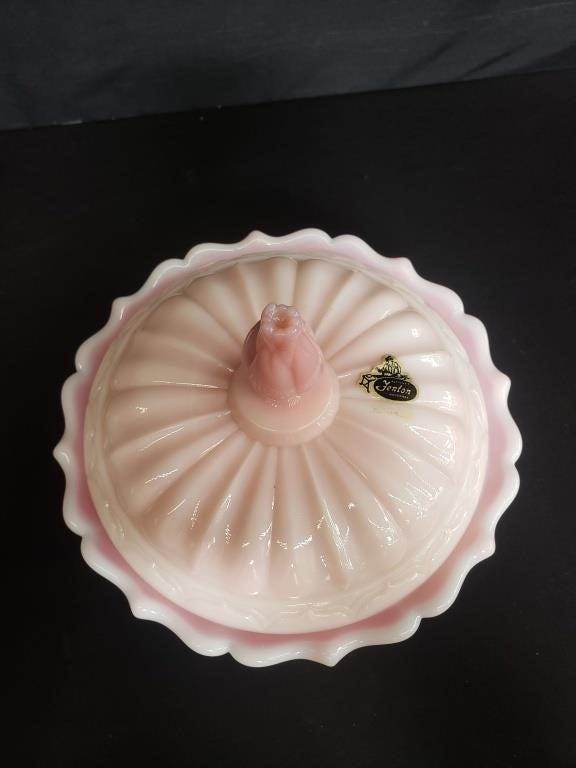 フェントン蓋付きミルクガラス ヴィンテージ フェントン ロザリーン ピンク ミルクガラス 蓋