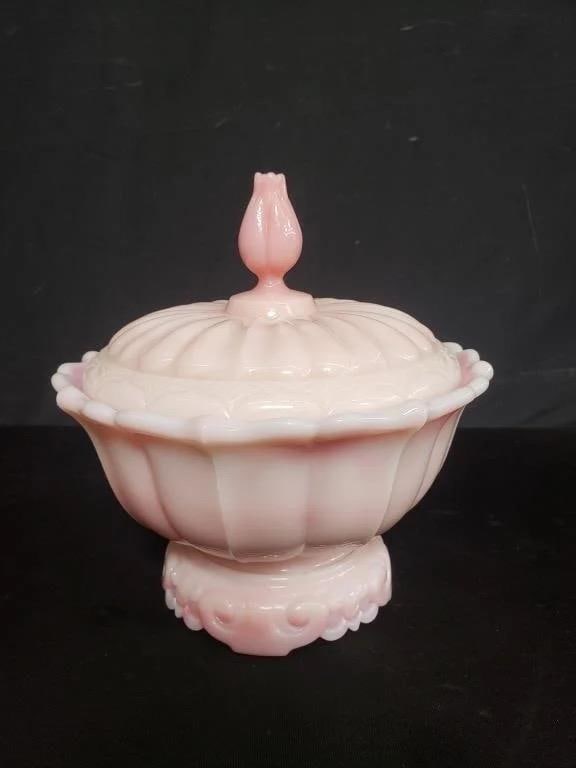 フェントン蓋付きミルクガラス ヴィンテージ フェントン ロザリーン ピンク ミルクガラス 蓋
