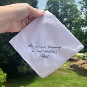 In memory of funeral handkerchief with a straight edge available in black or white