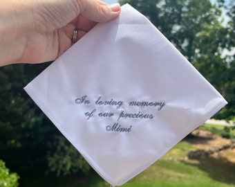 In memory of funeral handkerchief with a straight edge available in black or white