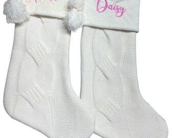 White cable knit Christmas stockings personalized - Custom Stocking - Cable Knit