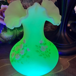 Hand Painted Uranium Custard Glass Vase