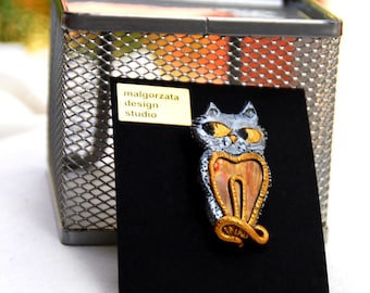 KAT BROCHE - dierlijke broche, polymeer klei broche, blauwe kat pin, koper broche, Australische sieraden, Australische winkel, Australische verkoper