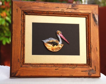 PELICAN FOTO - polymeerklei, koper, Australische kunst, Australische winkel, Australische verkoper, kunst aan de muur vogel, pelikaan muur hangen, watervogel