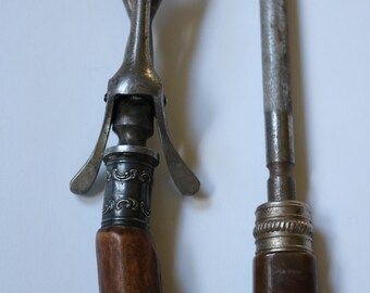 Antique Deer Antler Handle Serving Meat Fork plus knife sharpener; holiday serving set