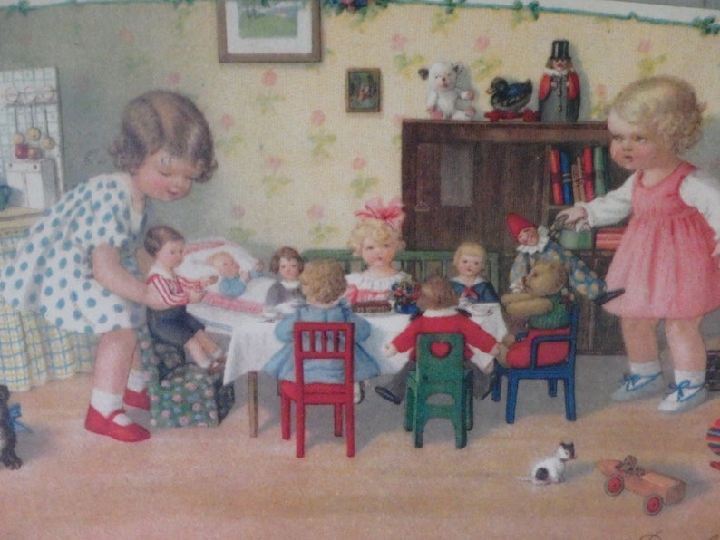 Moonlight and Roses Wall Art by Marta E. Peters, Vintage Toddlers at Doll Tea Party by Pauli