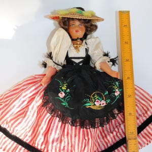 Vintage Italian hand painted plastic collectible doll in traditional costume 8&quot;