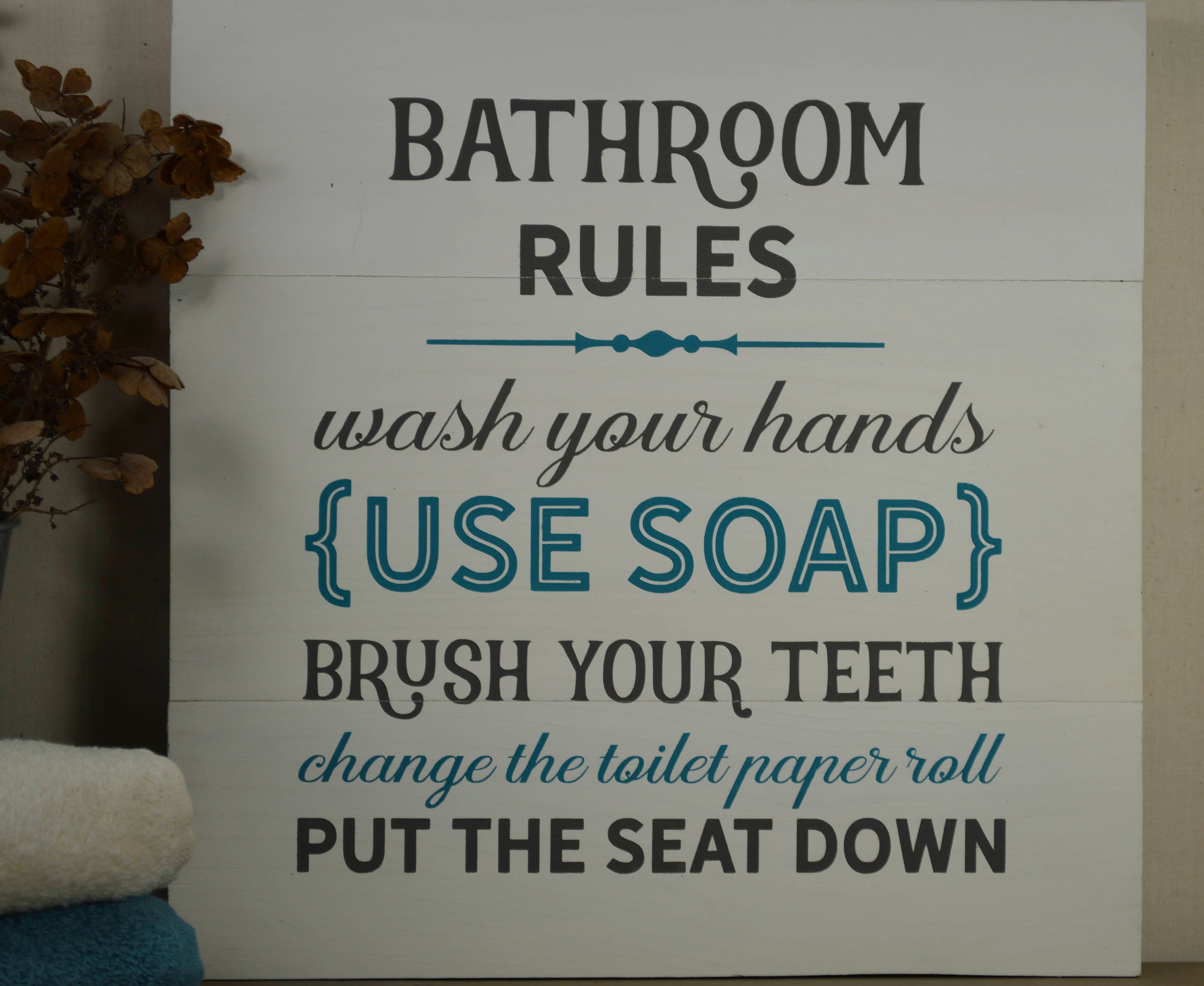 Bathroom Rules Sign Bathroom Rules Wall Decor Kids Etsy