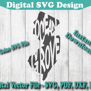 Ocean Grove NJ Cool Text Karte Strand Sommer Urlaub Design SVG-Datei - SVG - Für Cricut Silhouette Vektor geschnitten Datei 1 Farbe png pdf dxf