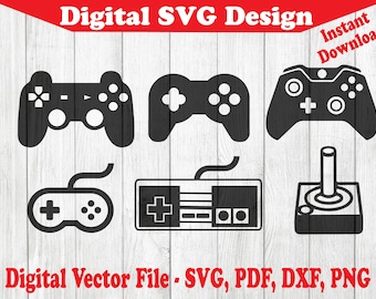 Video Game Old School Console Controllers Bundle 6 Designs SVG Instant Download Vectors For Cricut Silhouette 1 Color png dxf pdf svg
