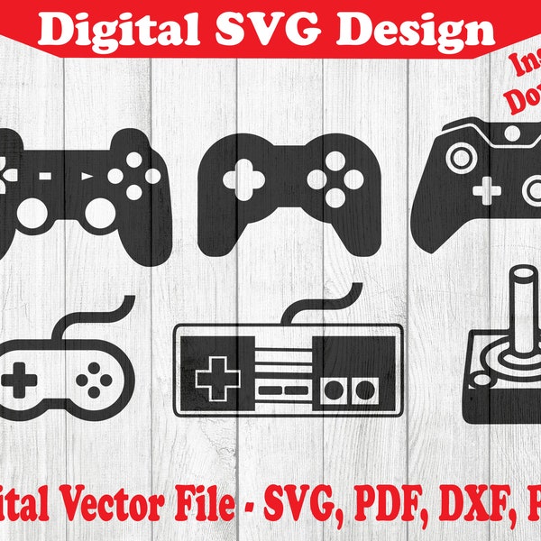 Video Game Old School Console Controllers Bundle 6 Designs SVG Instant Download Vectors For Cricut Silhouette 1 Color png dxf pdf svg