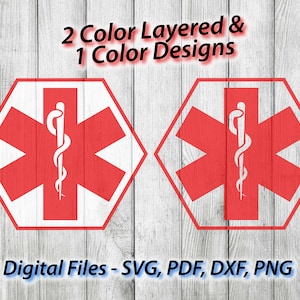 Medical Alert Symbol vector svg, EMT svg, firefighter svg, Silhouette, cricut, clipart cut files pdf png 1 and 2 Color Layered Design