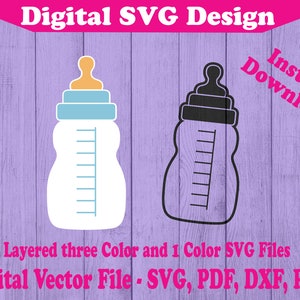 Biberon neonato Baby Shower File in formato SVG - Download istantaneo vettoriale per Cricut Silhouette a strati 3 colori 1 colore png dxf pdf svg mamma
