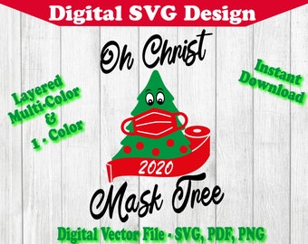 Diseño SVG de árbol de Navidad con mascarilla 2020 (Descarga digital)