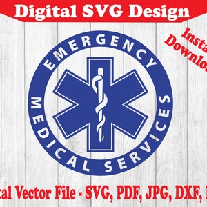 Emergency Medical Services EMS Circle Paramedic Star svg EMT 1 Color Outlined symbol svg star of life sticker cut file svg pdf png jpg dxf