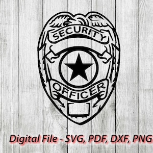 Security Officer Badge svg, Cop Shield Law Enforcement Guard Silhouette, cricut, clipart cut files pdf png dxf