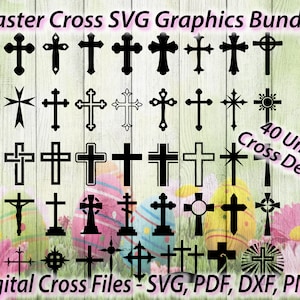 Christian Cross Designs Paquete de Pascua 40 Cruz Cristiana Única - Archivo Svg - SVG - Para Cricut Para Archivos de Silueta 1 Color png pdf dxf