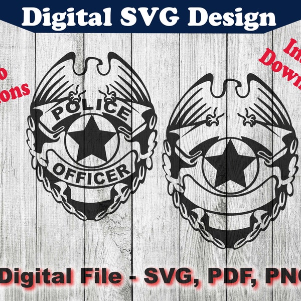 Easy Cut & Weed Police Officer Badge SVG, Cop Shield Law Enforcement Blank 2 Designs Silhouette, cricut, clipart cut files pdf png