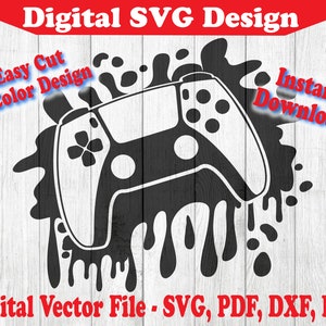 Gamer Splatter Controller SVG Videospiel Sofortiger Download Vektoren für Cricut Silhouette Splat Clipart 1 Farbe png dxf pdf svg