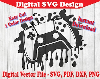 Gamer Splatter Controller SVG Video Game Instant Download Vectors For Cricut Silhouette splat clipart 1 Color png dxf pdf svg