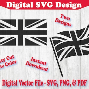 Union Jack Flag SVG Inglaterra Grã-Bretanha Design reto e ondulado Arquivo SVG Download instantâneo Vector Cricut Silhouette 1 cor png pdf svg