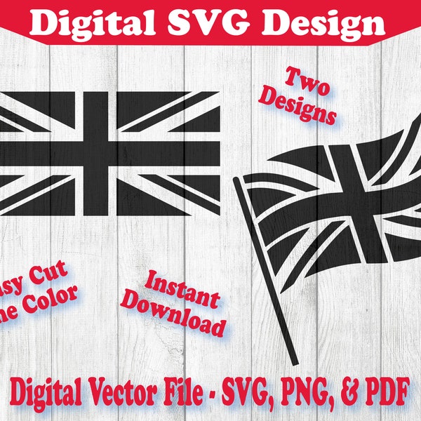 Union Jack Flag SVG England Great Britain Waving and Straight Design SVG File Instant Download Vector Cricut Silhouette 1 Color png pdf svg