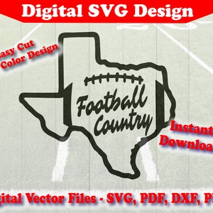Texas Football Country - Deportes de escuela secundaria - Archivo Svg de diseño simple - Clipart - Vector - Para Cricut Silhouette 1 Color png, dxf, pdf, svg