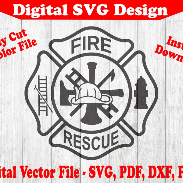 Fire Rescue department svg, fire dept svg, maltese cross svg, firefighter svg, Silhouette, cricut, clipart cut files pdf png dxf essential